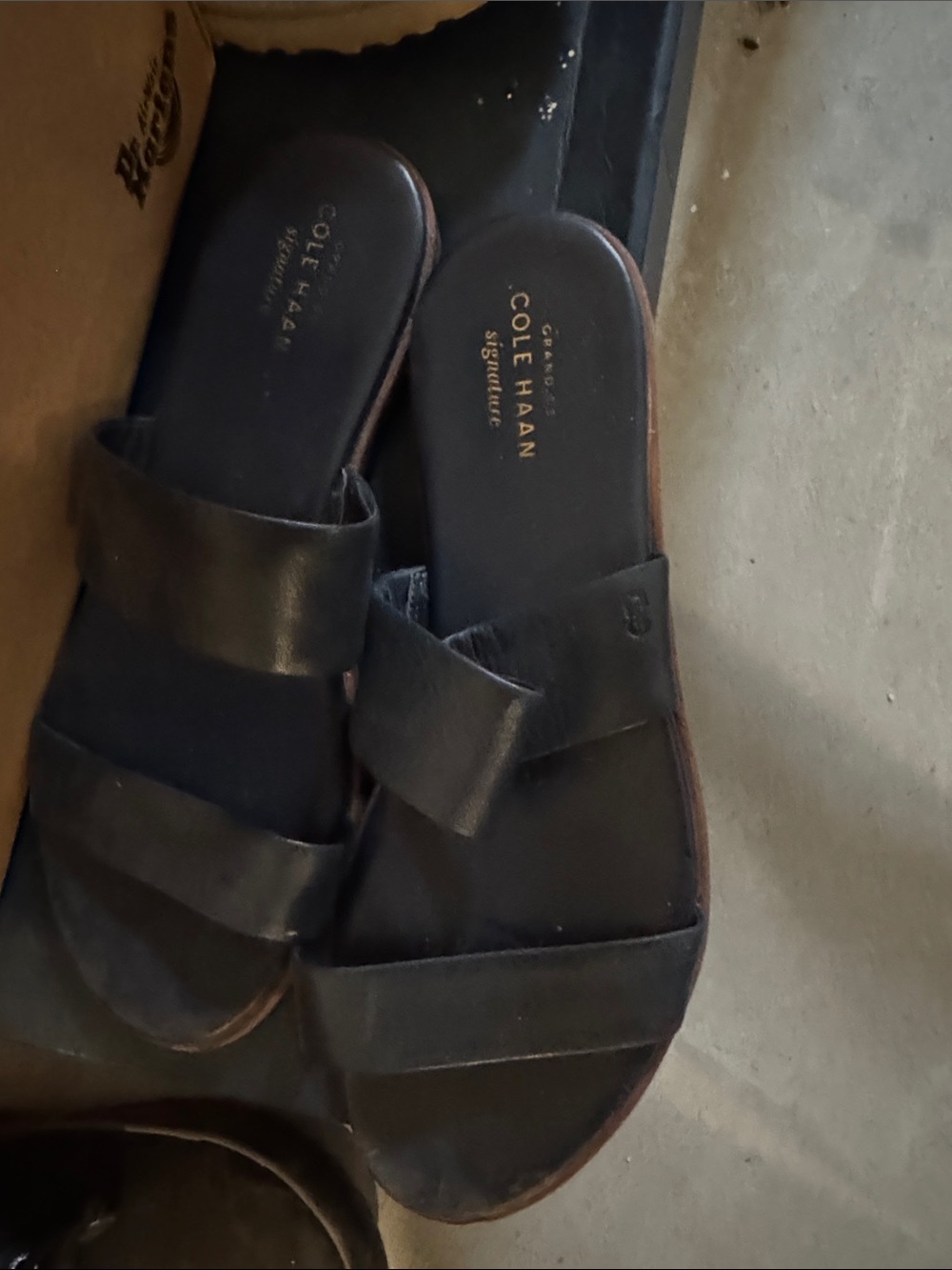 Cole Haan Black Leather Strappy Slide Sandals